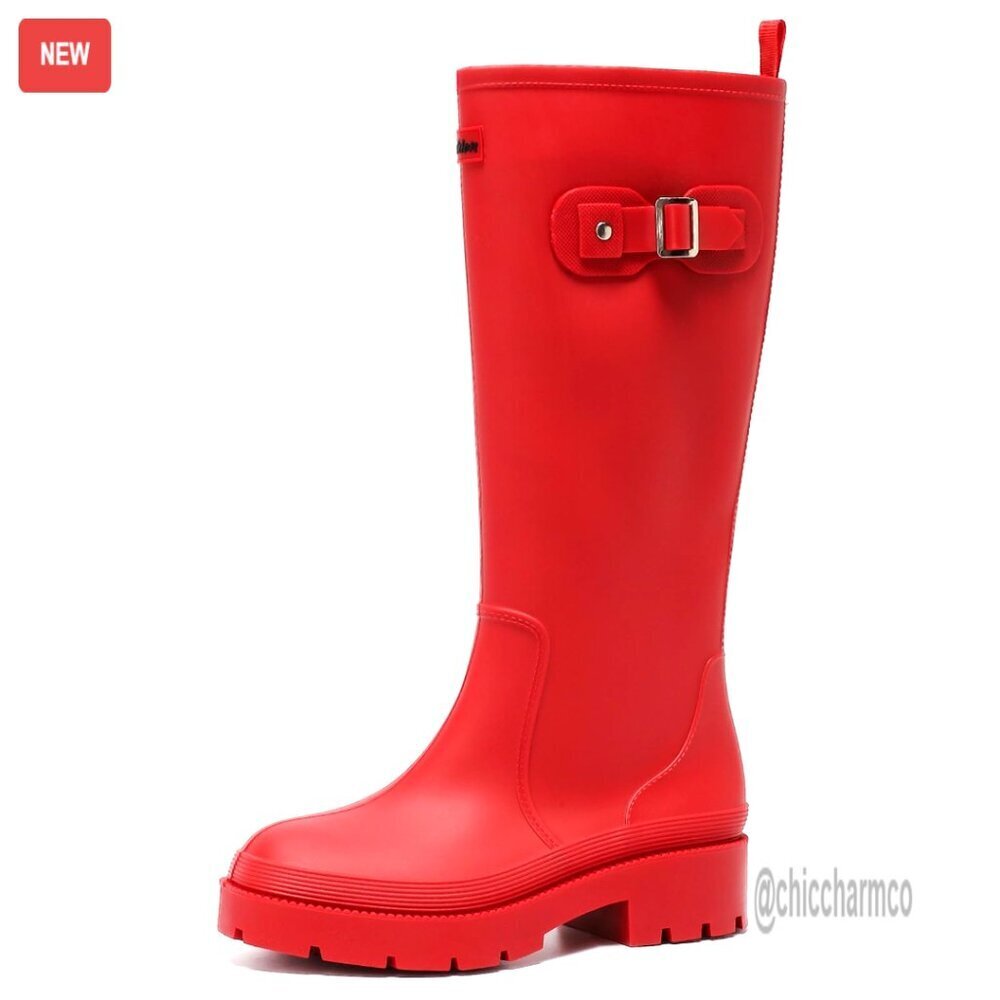 Knee High Rubber Rain Boots Waterproof Anti Slip Wide Calf Insulated